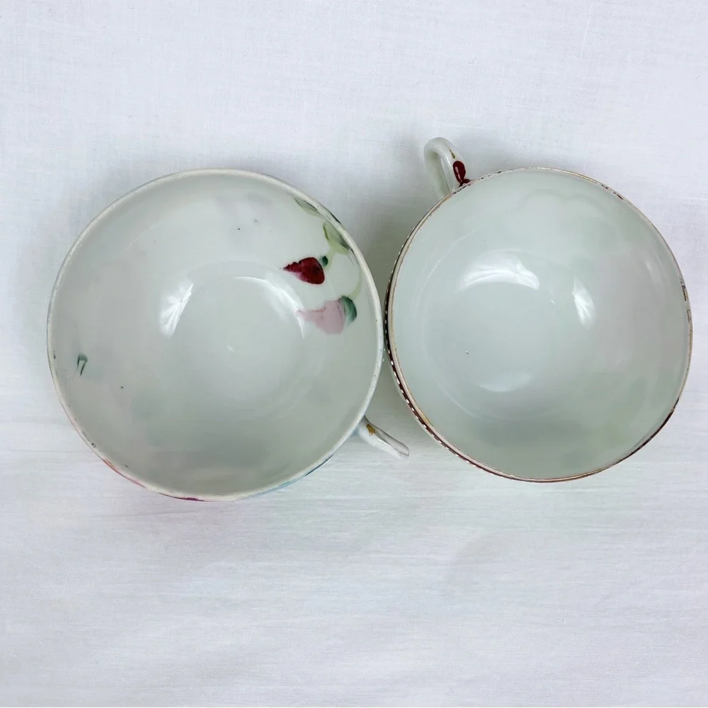Vintage Japanese Hand Painted Floral Teacups Set of 2